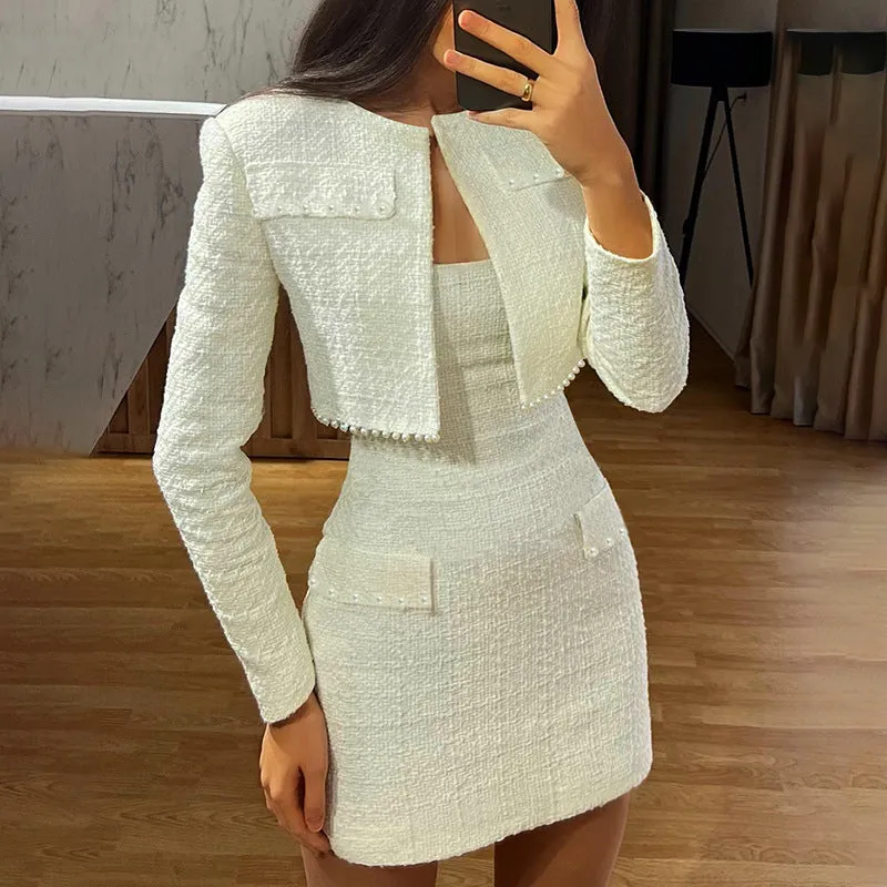Girlary-shop birthday outfit Autumn New Long-Sleeved Coat Fashionable Socialite Elegant Slim-Fit Suspender Skirt