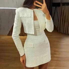 Girlary-shop birthday outfit Autumn New Long-Sleeved Coat Fashionable Socialite Elegant Slim-Fit Suspender Skirt