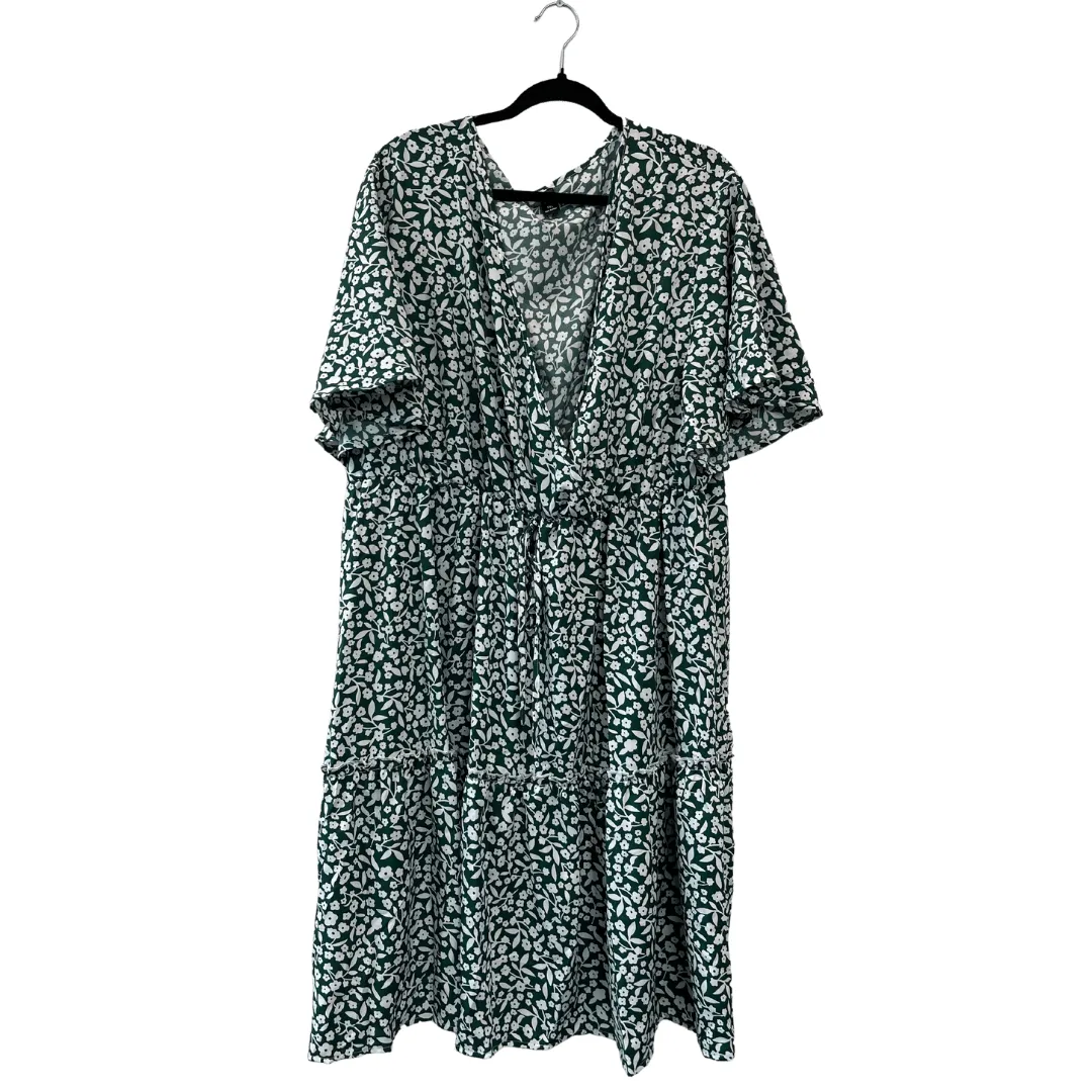 green & white floral wrap dress - 3x/4x