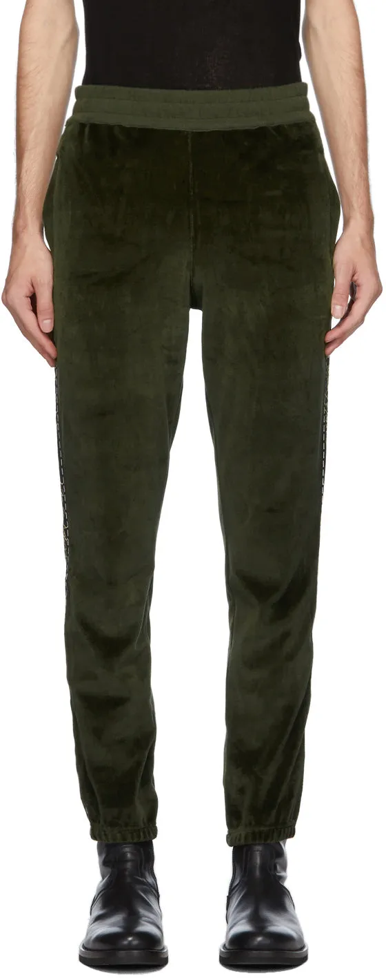 Haider Ackermann Khaki Velvet Logo Tape Lounge Pants
