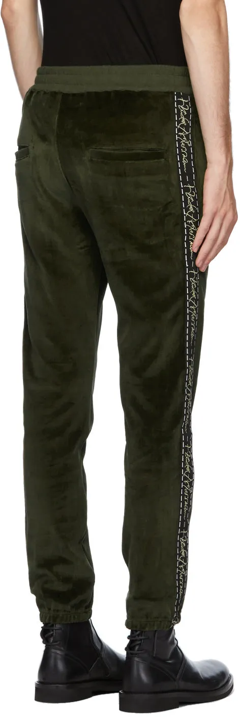 Haider Ackermann Khaki Velvet Logo Tape Lounge Pants