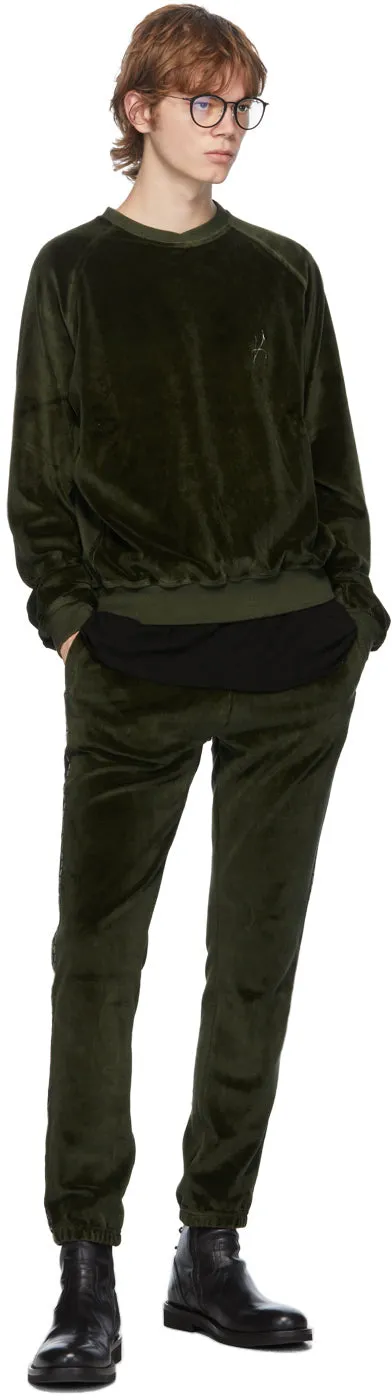 Haider Ackermann Khaki Velvet Logo Tape Lounge Pants