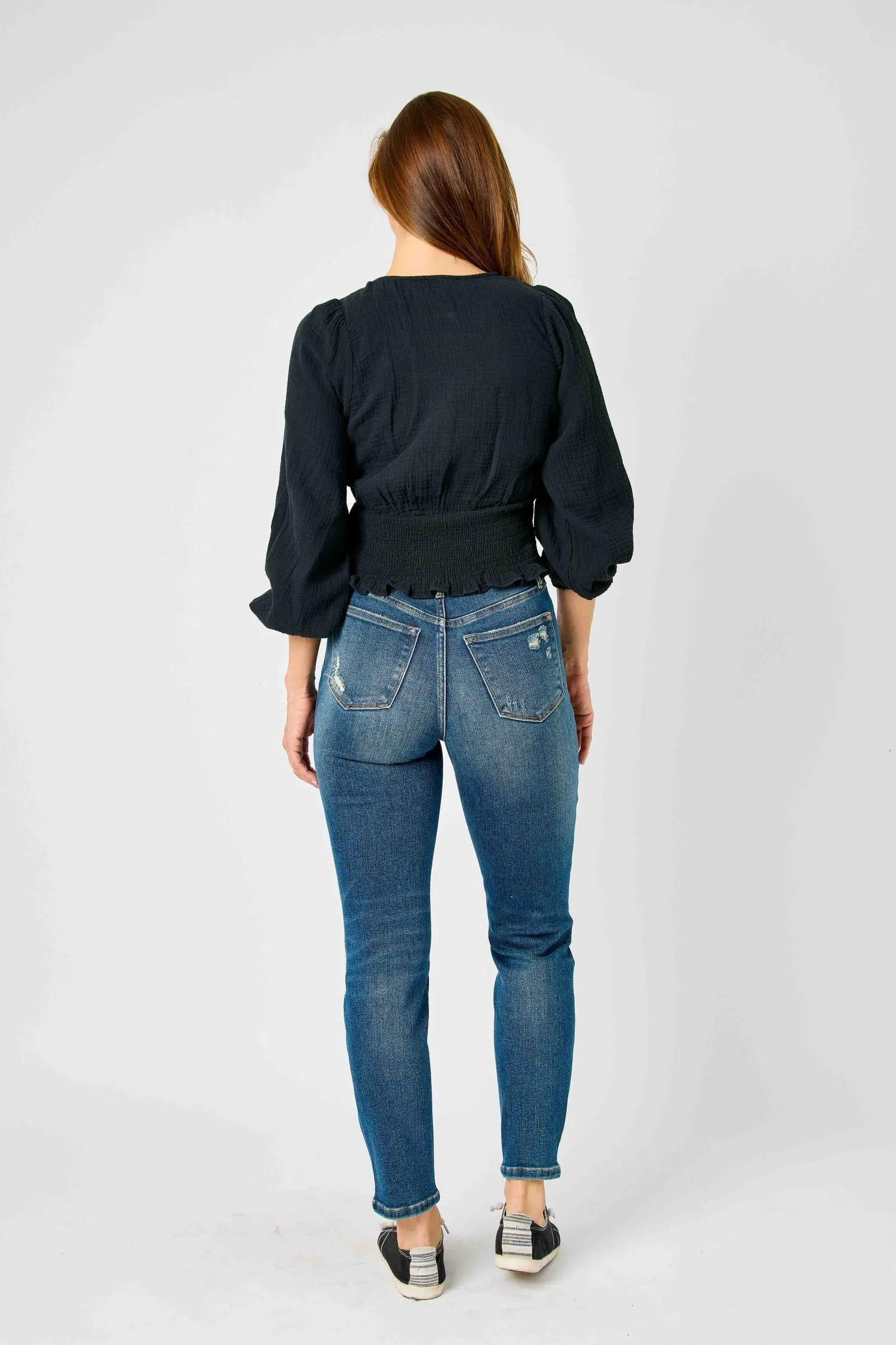 High Waist Tummy Control Slim Jeans - Dark