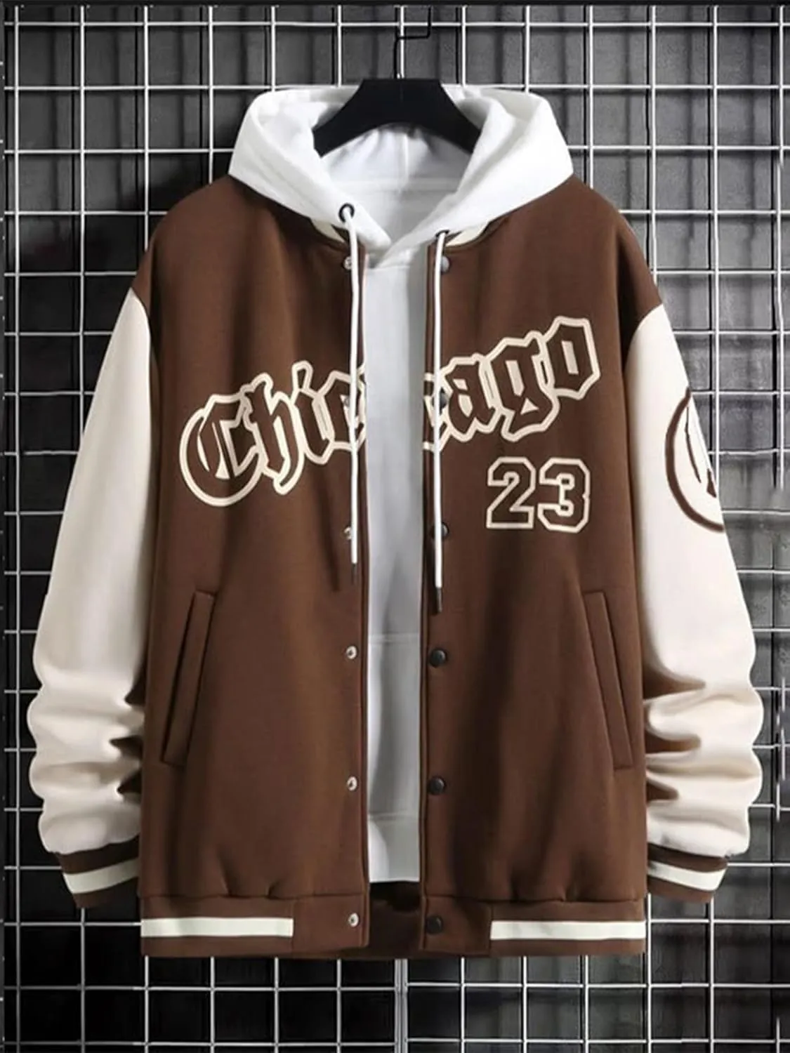 Hulpvktsgiq Men's Varsity Jacket Letter Print Color Block Long Sleeve Couples Baseball Racing Jacket Biker Tops Bomber Coat
