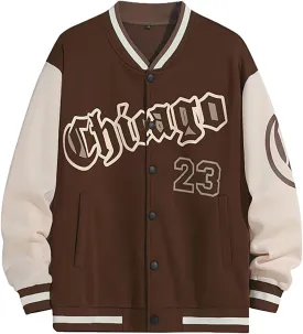 Hulpvktsgiq Men's Varsity Jacket Letter Print Color Block Long Sleeve Couples Baseball Racing Jacket Biker Tops Bomber Coat
