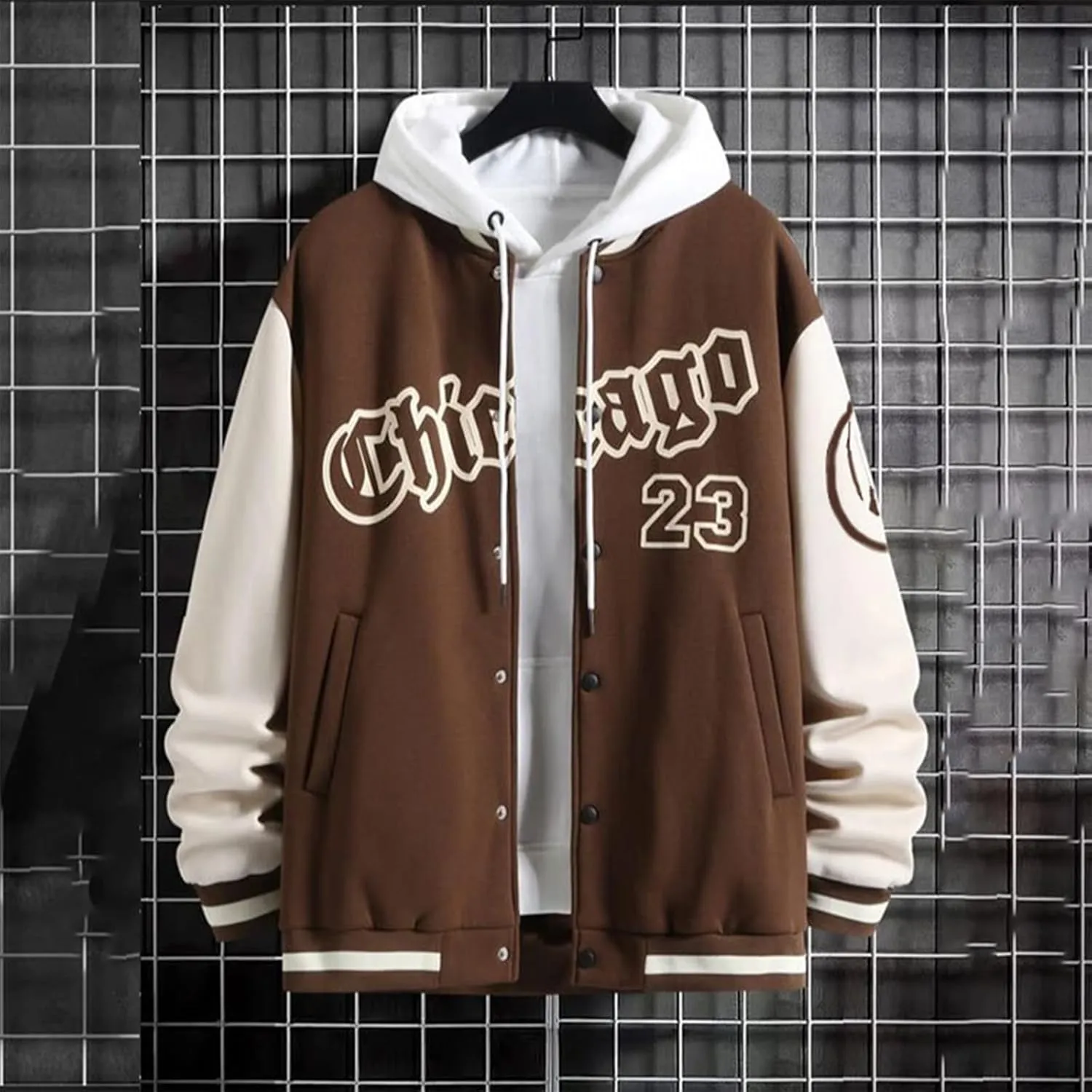 Hulpvktsgiq Men's Varsity Jacket Letter Print Color Block Long Sleeve Couples Baseball Racing Jacket Biker Tops Bomber Coat