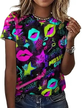JooMeryer Womens Graffiti T-Shirts Funny Stars Love Printed Short Sleeve Oversize T-Shirt