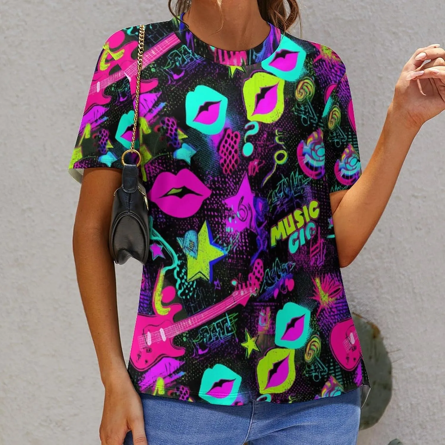 JooMeryer Womens Graffiti T-Shirts Funny Stars Love Printed Short Sleeve Oversize T-Shirt