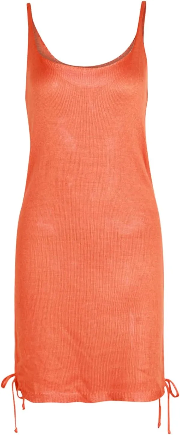 LFEOOST Drawstring Dresses for Women Summer Sexy Casual Sleeveless Boat Neck Solid High Waist Slim Slip Camies Mini Dress