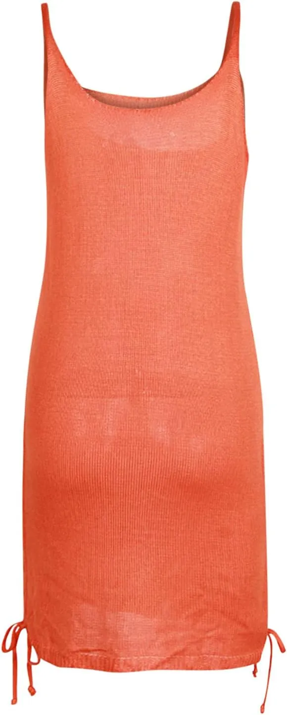LFEOOST Drawstring Dresses for Women Summer Sexy Casual Sleeveless Boat Neck Solid High Waist Slim Slip Camies Mini Dress