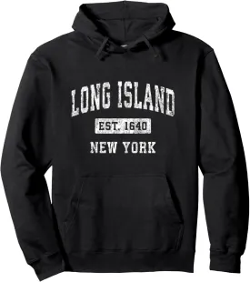 Long Island New York NY Vintage Established Sports Design Pullover Hoodie