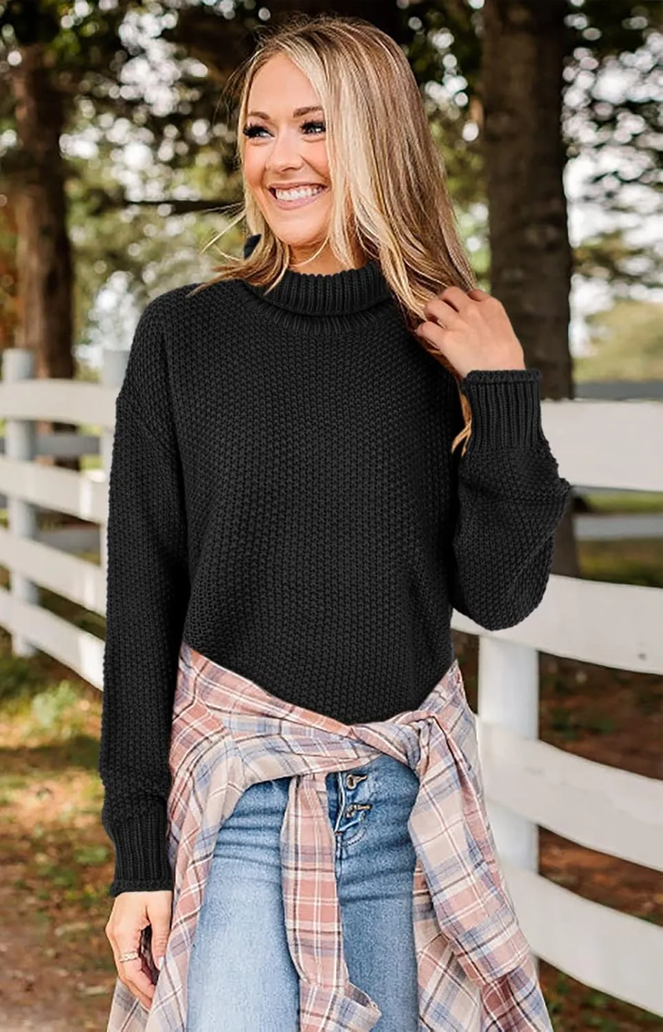 Lynwitkui Women Turtleneck Sweaters Batwing Sleeve Casual Loose Chunky Pullover Sweater Knit Tops
