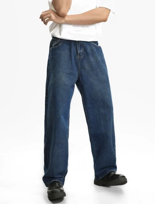 Mens Baggy Hip Hop Jeans Wide Leg Streetwear Jeans Loose Fit Y2K Skater Denim Pants
