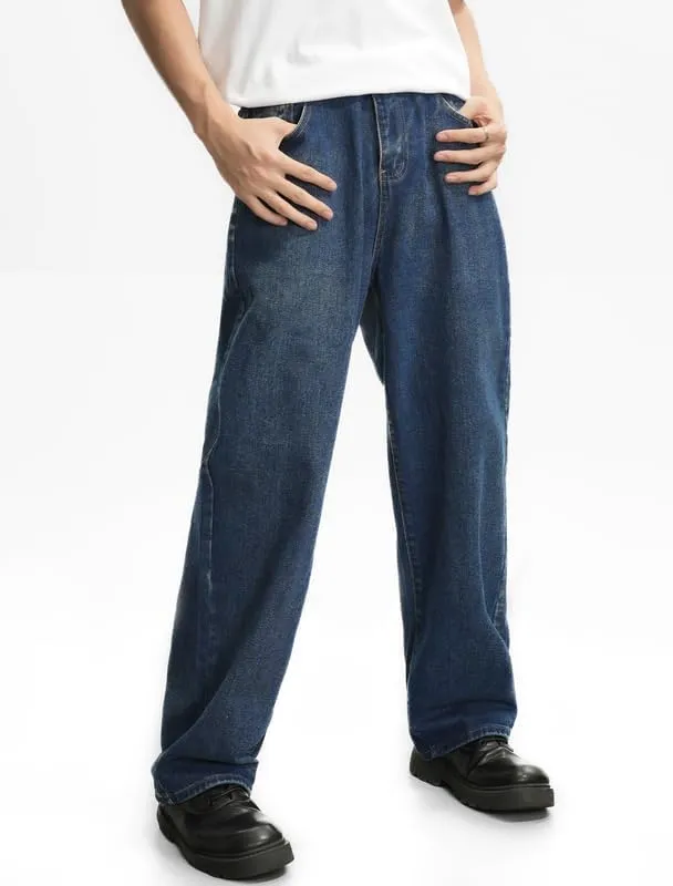 Mens Baggy Hip Hop Jeans Wide Leg Streetwear Jeans Loose Fit Y2K Skater Denim Pants
