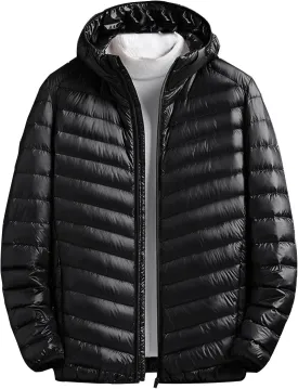 Men's Puffer Jacket Lightweight Hooded Down Jacket Packable Quilted Jacket Plus Size Winter Coat Warm Insulated Jacket