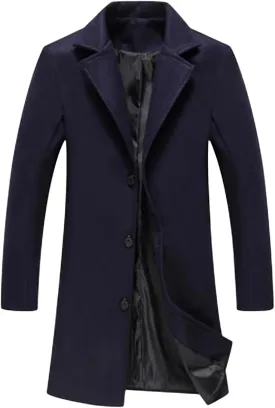 Mens Slim Fit Trench Coat Notched Collar Overcoats Single Breasted Pea Coat Warm Fall Winter Soft Overcoat for Men