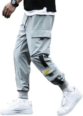 Men's Spring Autumn Cuffed Hem Casual Black Hip Hop Korean Loose Fit Harem INS Style Cargo Pants Long