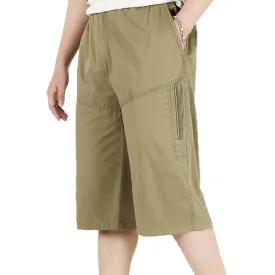 Mens Summer Plus Size Multi-pocket Solid Color Loose Fit Casual Cotton Shorts