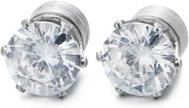 Mens Womens Magnetic Cubic Zirconia Stud Earrings, Steel, Non-Piercing Clip On Cheater Fake Ear