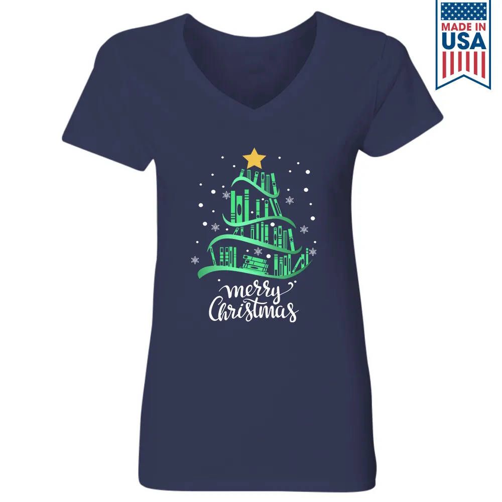 Merry Christmas Book Lover Gift Women's V-neck T-shirt TSVB250