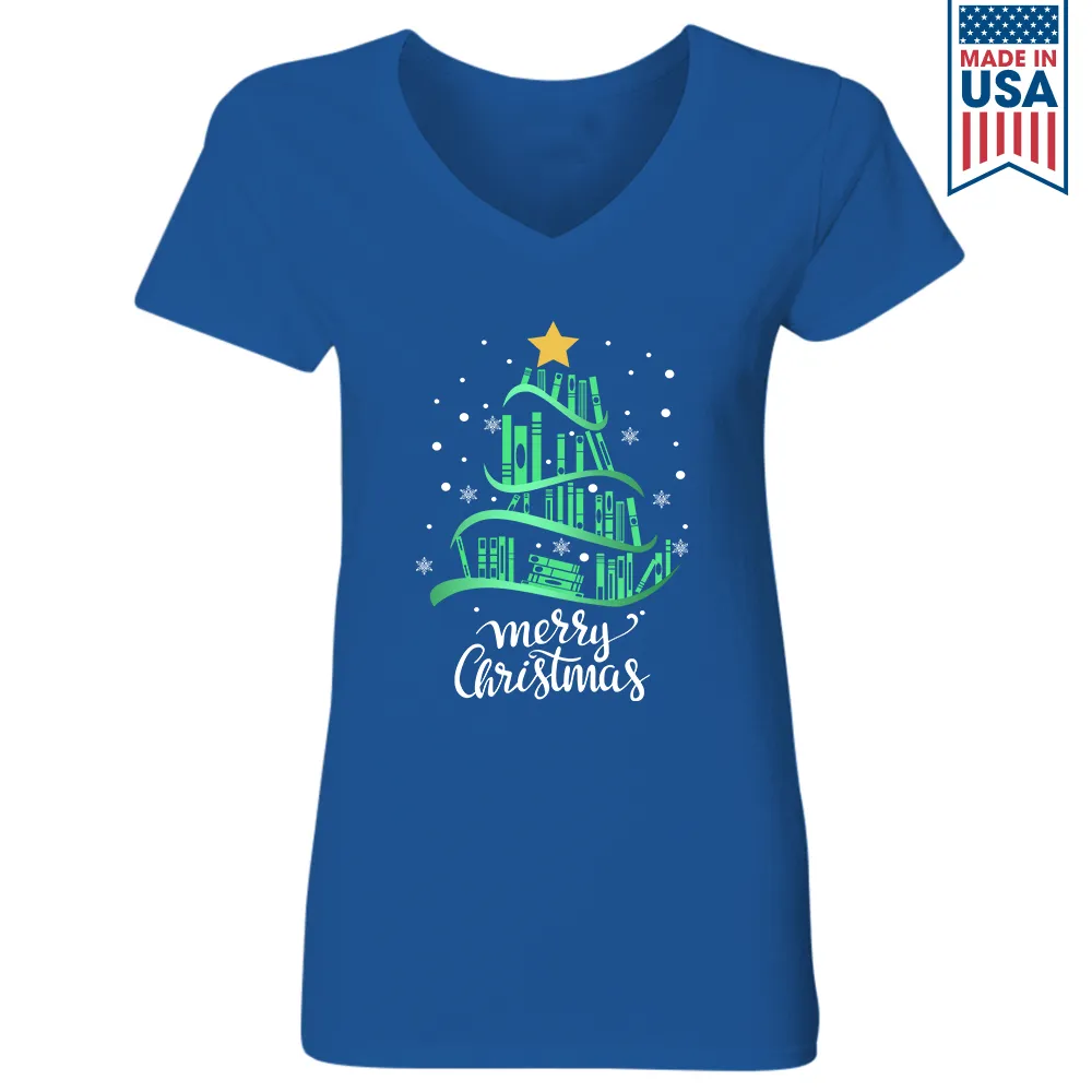 Merry Christmas Book Lover Gift Women's V-neck T-shirt TSVB250