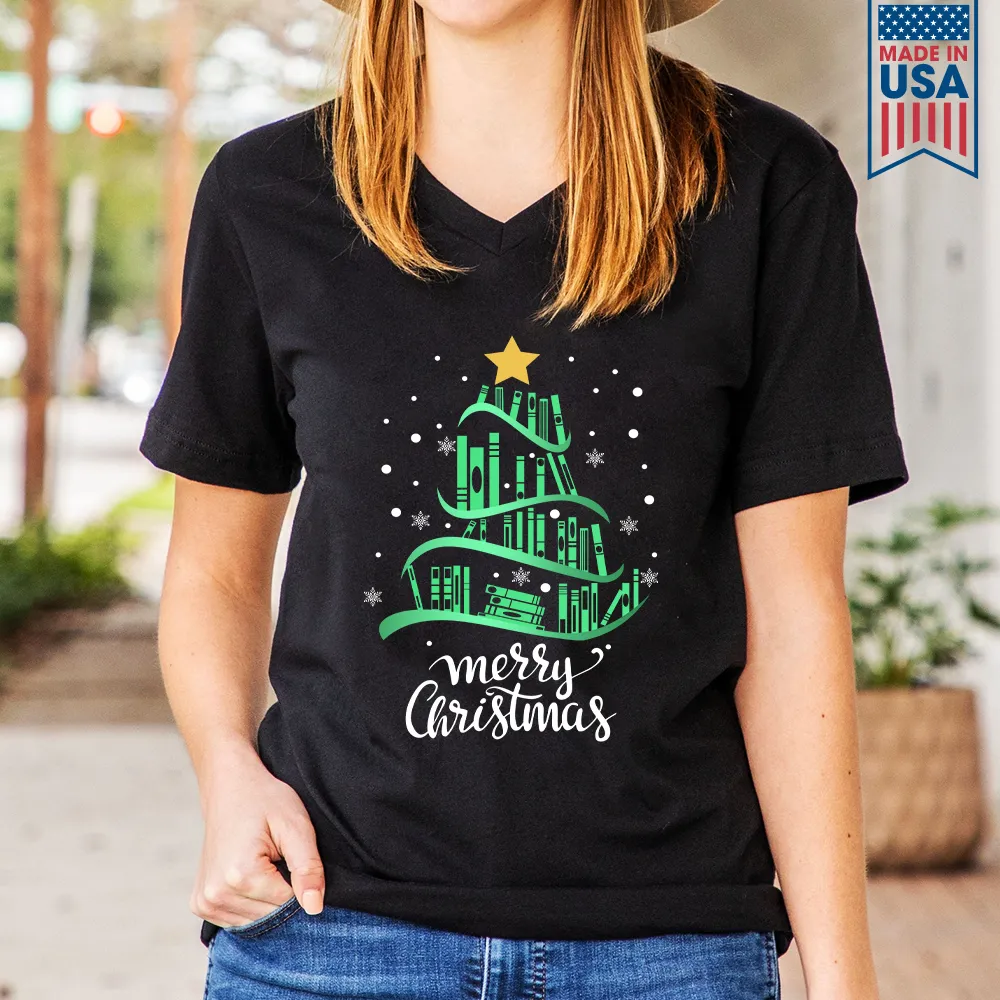 Merry Christmas Book Lover Gift Women's V-neck T-shirt TSVB250