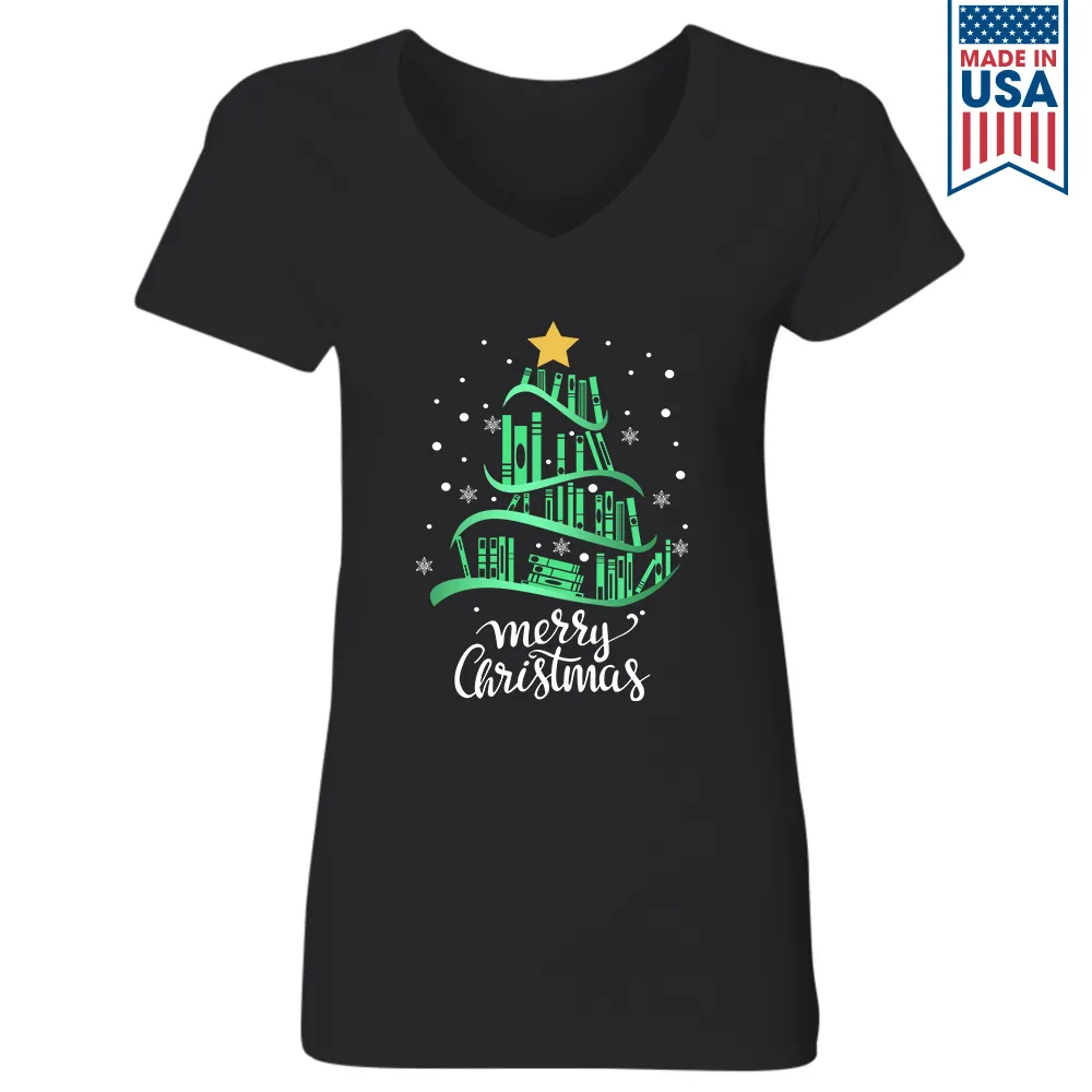 Merry Christmas Book Lover Gift Women's V-neck T-shirt TSVB250