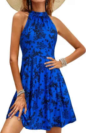 OUGES Women's Halter Neck Floral Summer Casual Sundress