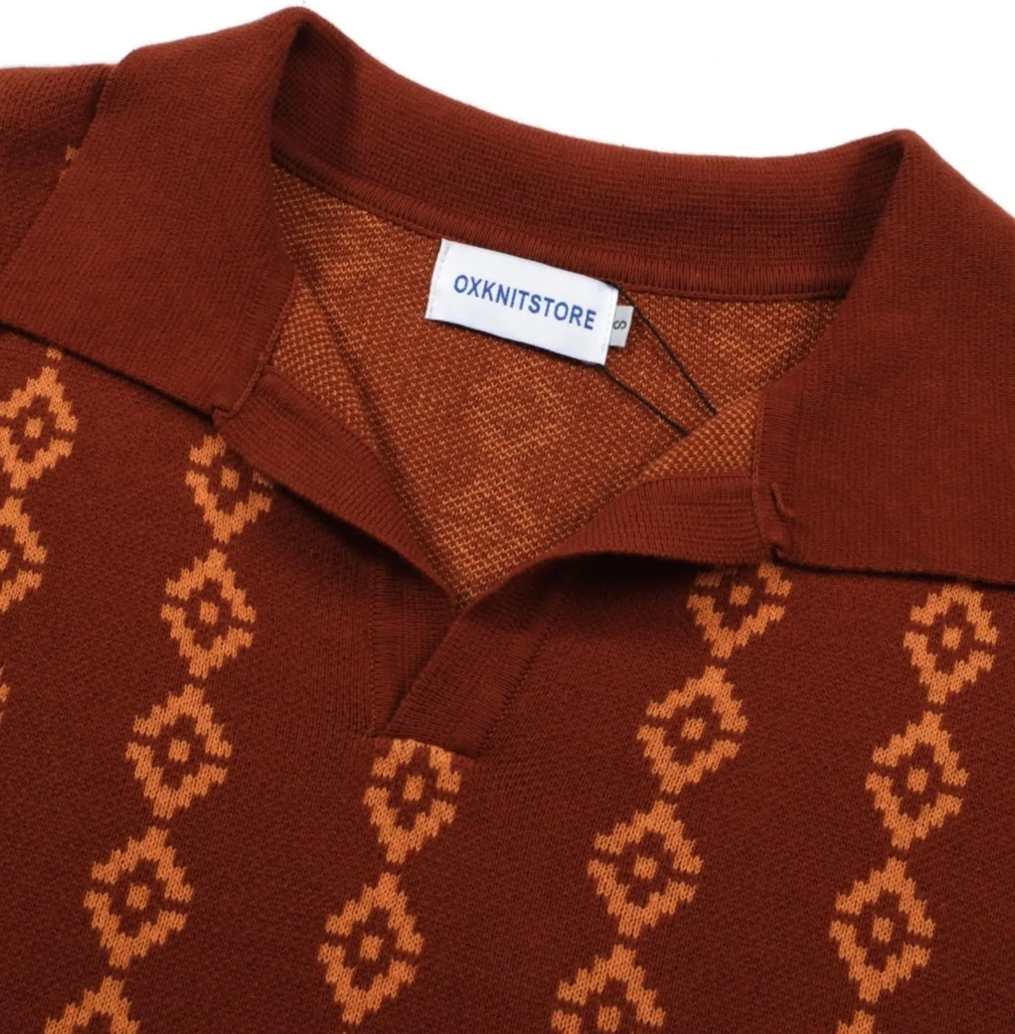 OXKNIT Men's Dark Brown Knit Polo Shirt 1960s Mod Style Vintage Shirts V-Neck Golf Polo T Shirts