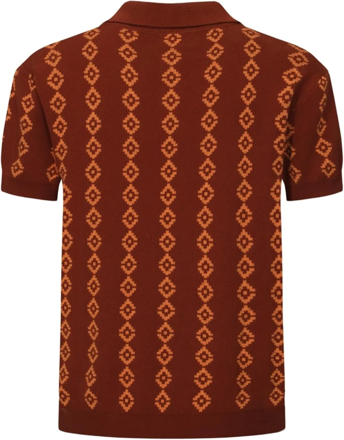 OXKNIT Men's Dark Brown Knit Polo Shirt 1960s Mod Style Vintage Shirts V-Neck Golf Polo T Shirts