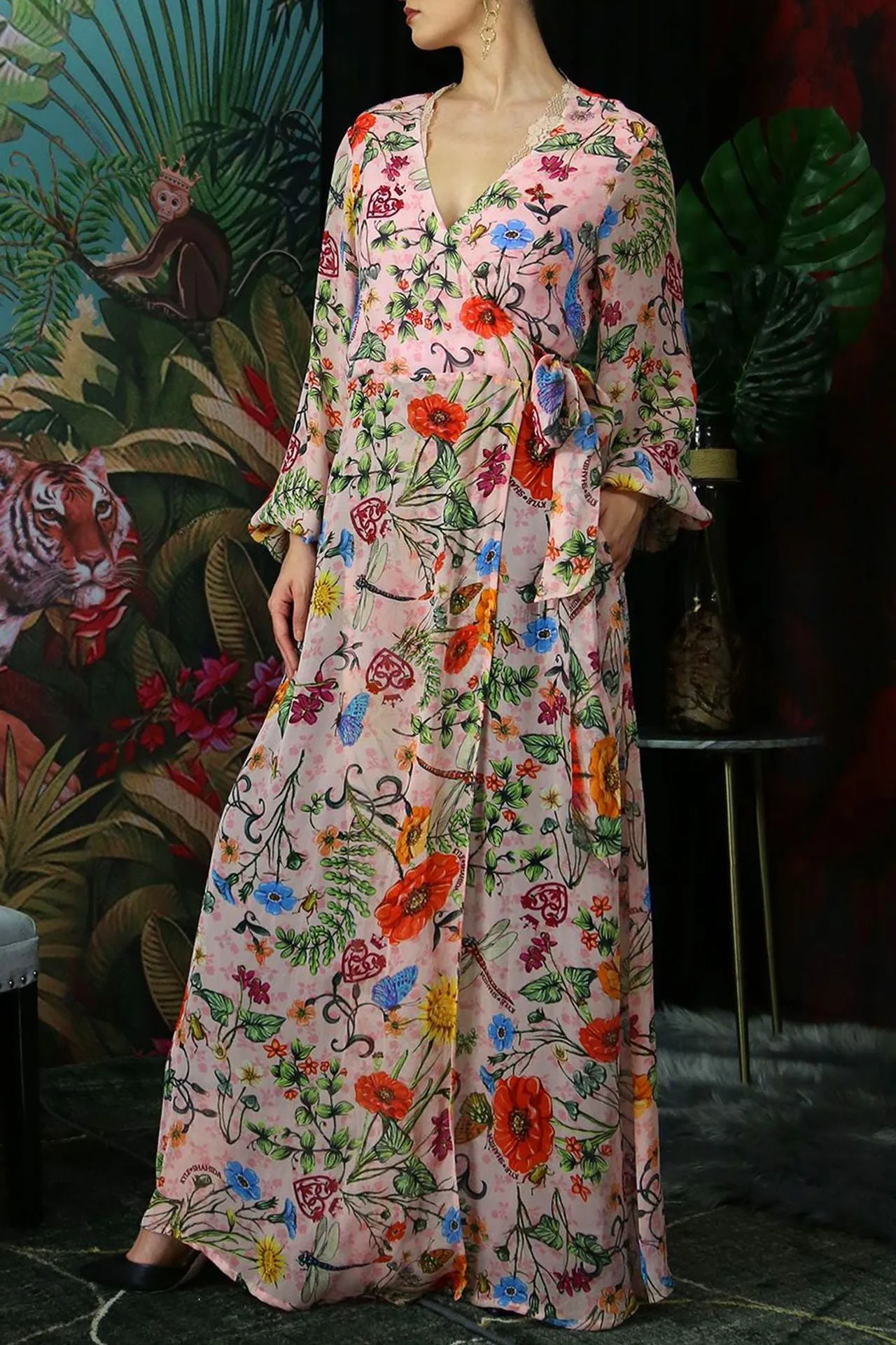 Pink Wrap Dress In Floral Print