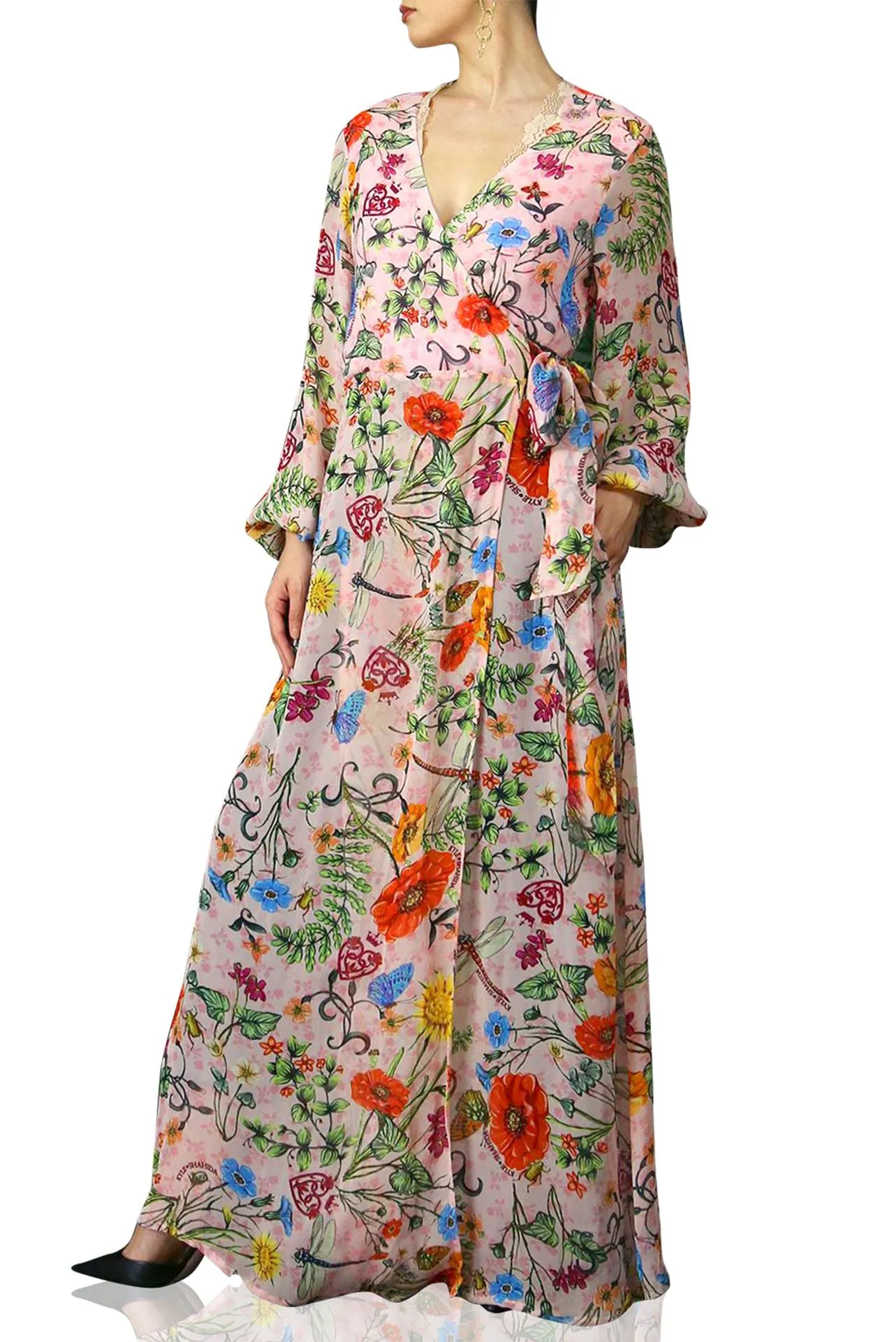 Pink Wrap Dress In Floral Print
