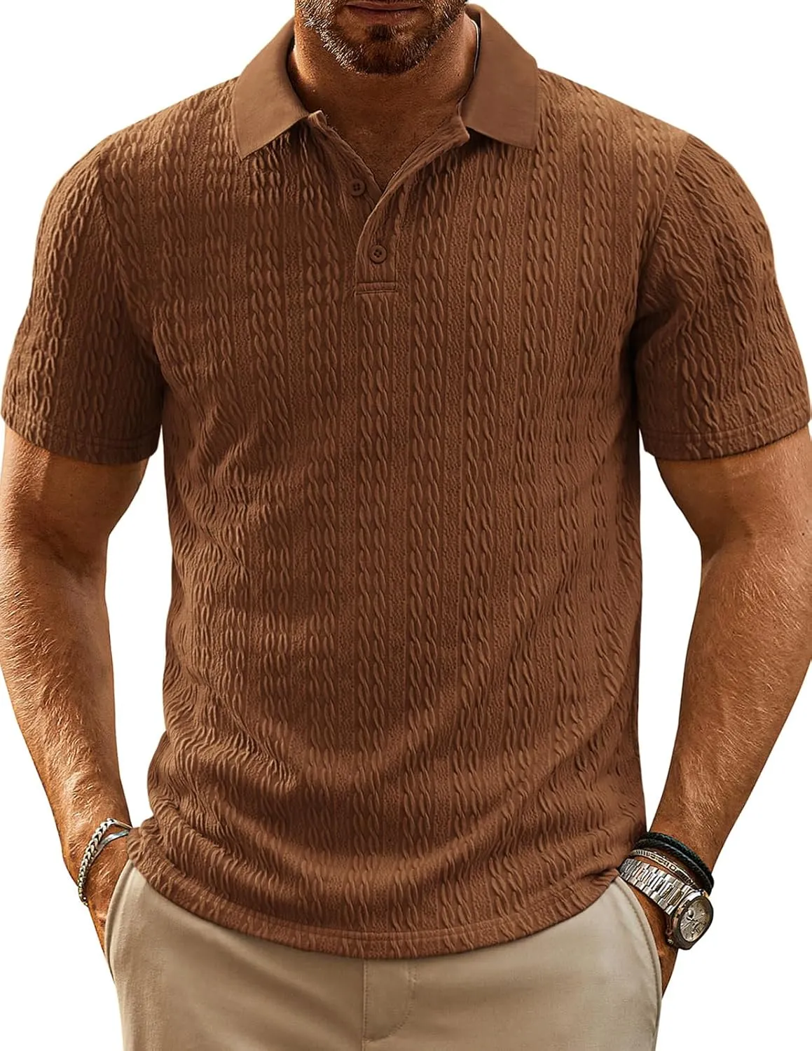 PJ PAUL JONES Mens Polo Shirts Short Sleeve Casual Collared Shirts Textured Stretchy Golf Shirts