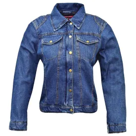 RIDERACT® Women Denim Jacket Motorcycle Reinforced Biker Denim Jacket Road Rush Blue