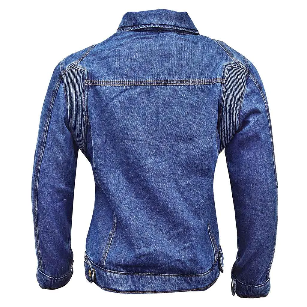RIDERACT® Women Denim Jacket Motorcycle Reinforced Biker Denim Jacket Road Rush Blue