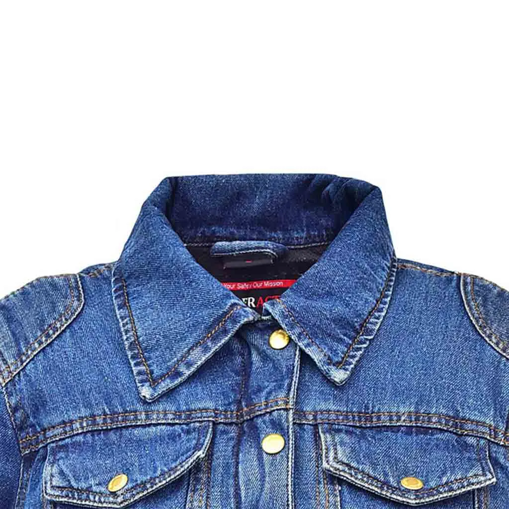 RIDERACT® Women Denim Jacket Motorcycle Reinforced Biker Denim Jacket Road Rush Blue