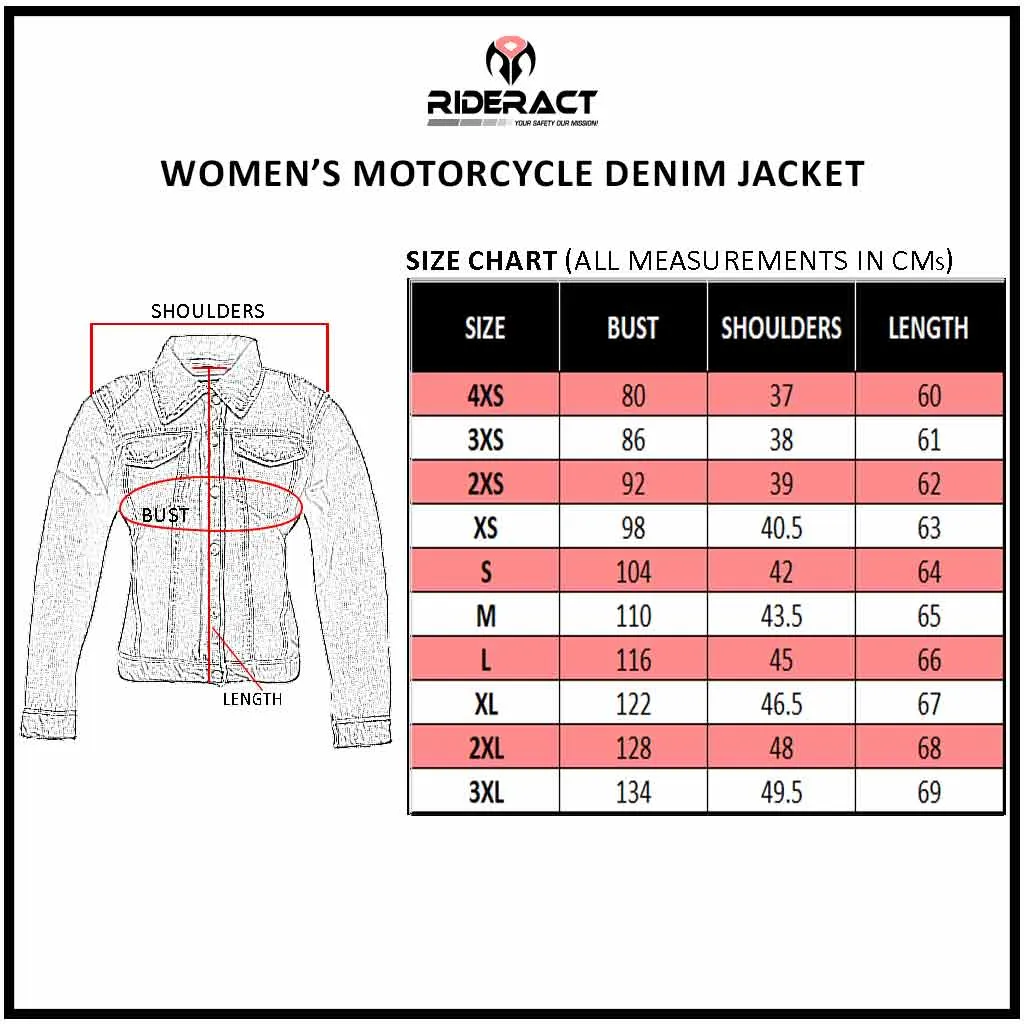 RIDERACT® Women Denim Jacket Motorcycle Reinforced Biker Denim Jacket Road Rush Blue