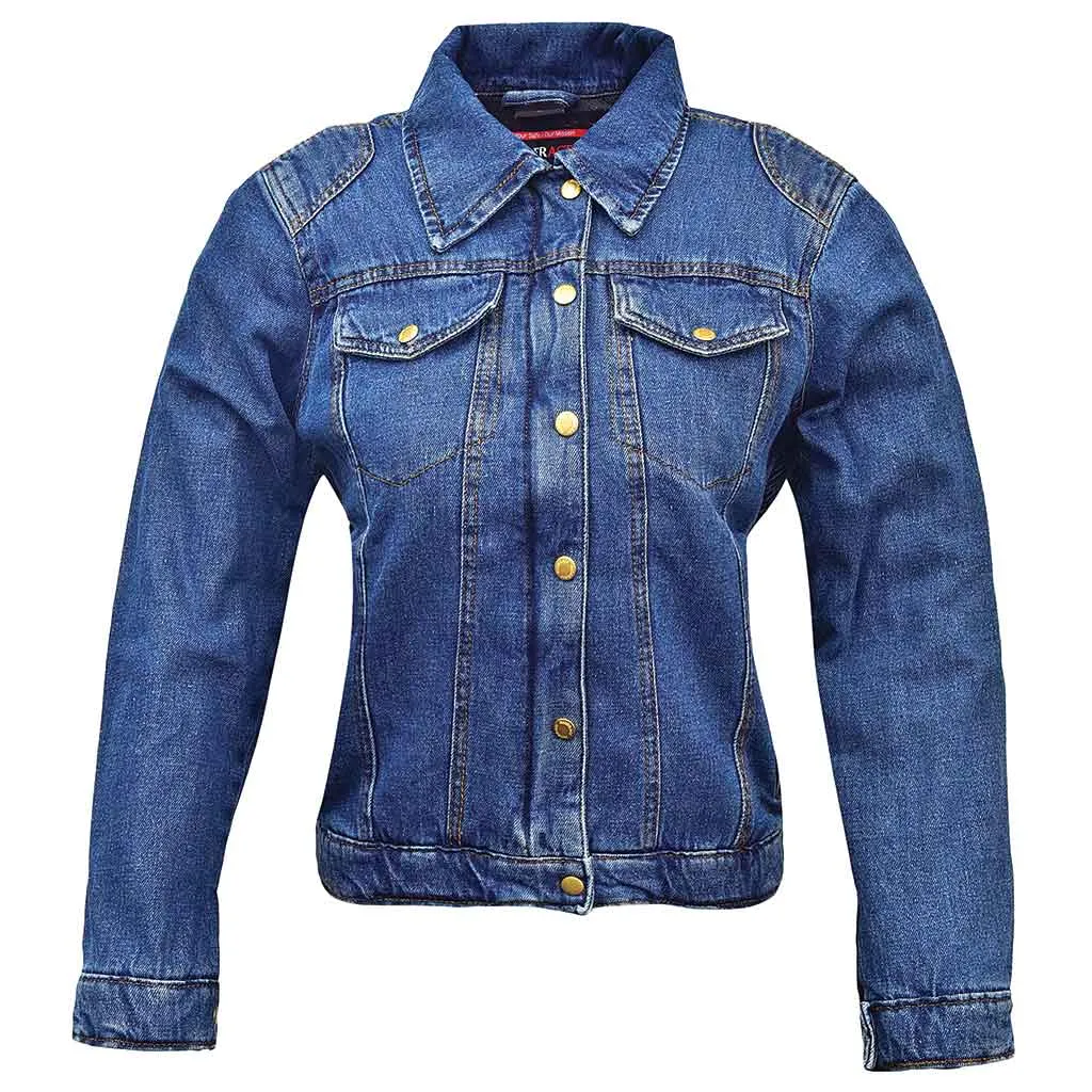 RIDERACT® Women Denim Jacket Motorcycle Reinforced Biker Denim Jacket Road Rush Blue