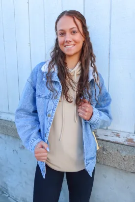 Sherpa Collar Oversized Denim Jacket