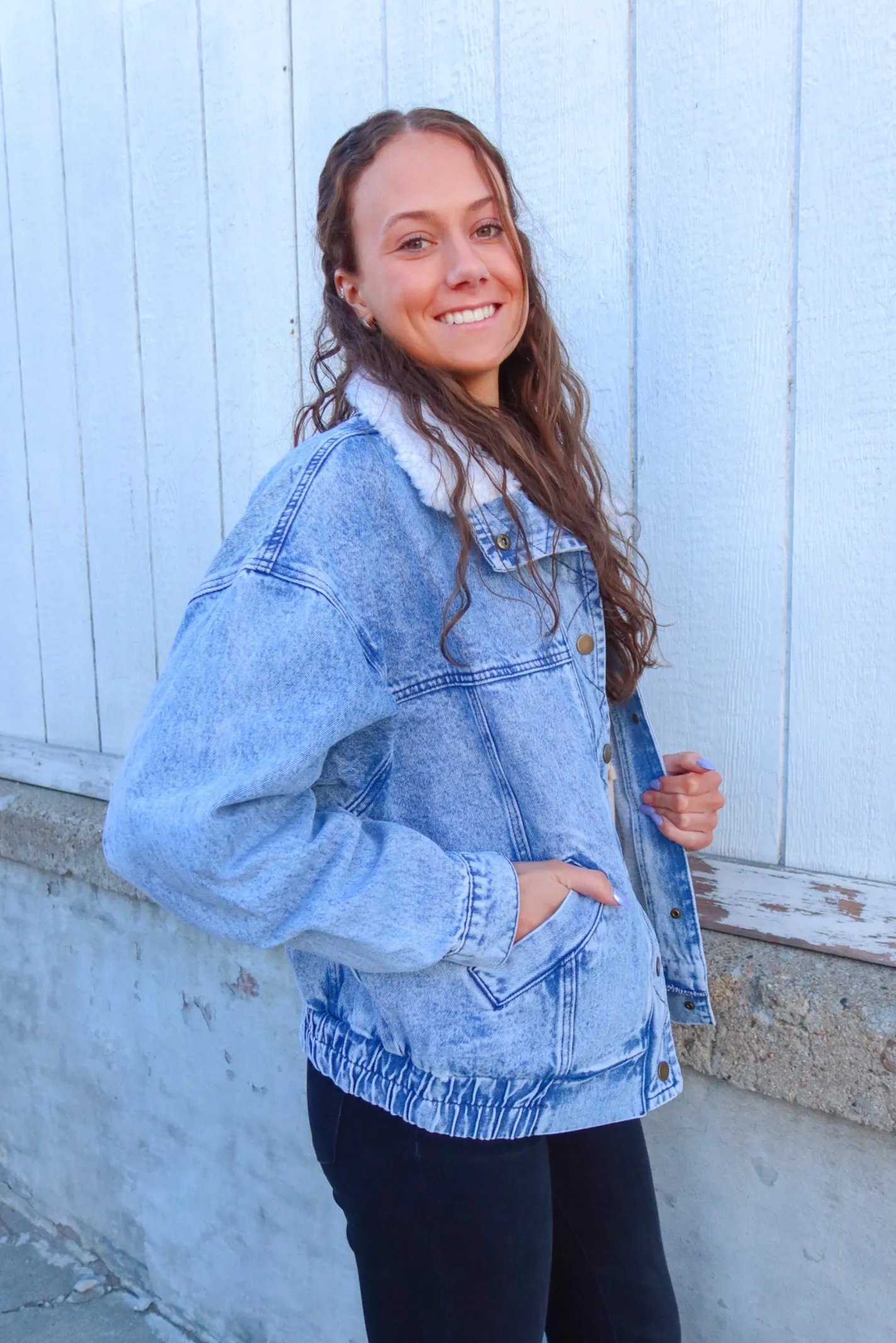 Sherpa Collar Oversized Denim Jacket