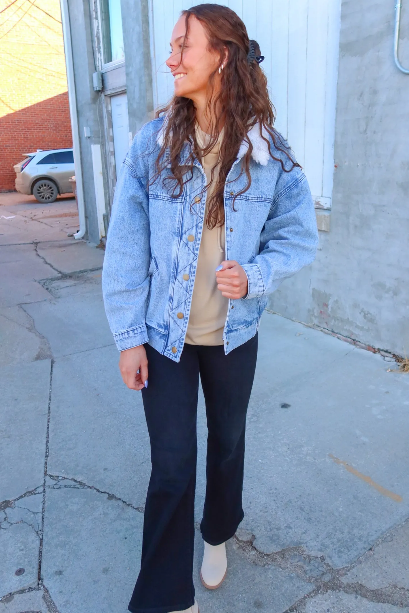 Sherpa Collar Oversized Denim Jacket