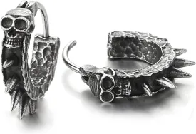 Stainless Steel Skull Hoop Earrings Spike Circle Huggie Hinged, for Men Women, 1 Pair