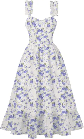 Summer Dress for Women Sun Dress Spaghetti Straps Sweetheart Neckline Ruffle Midi Chiffon Dress Backless