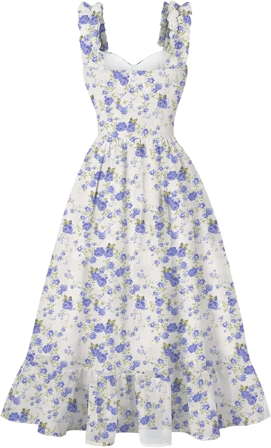 Summer Dress for Women Sun Dress Spaghetti Straps Sweetheart Neckline Ruffle Midi Chiffon Dress Backless
