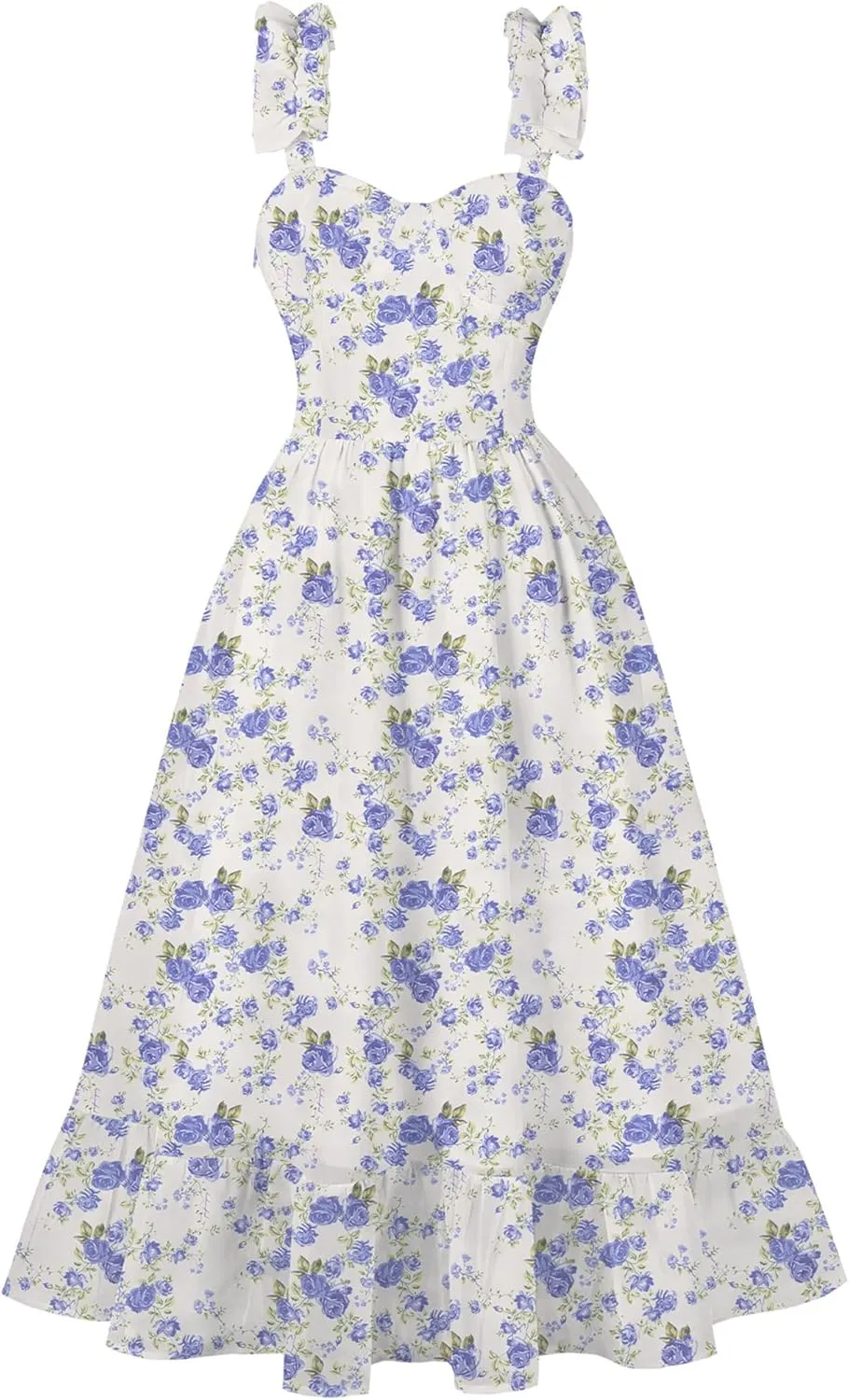 Summer Dress for Women Sun Dress Spaghetti Straps Sweetheart Neckline Ruffle Midi Chiffon Dress Backless