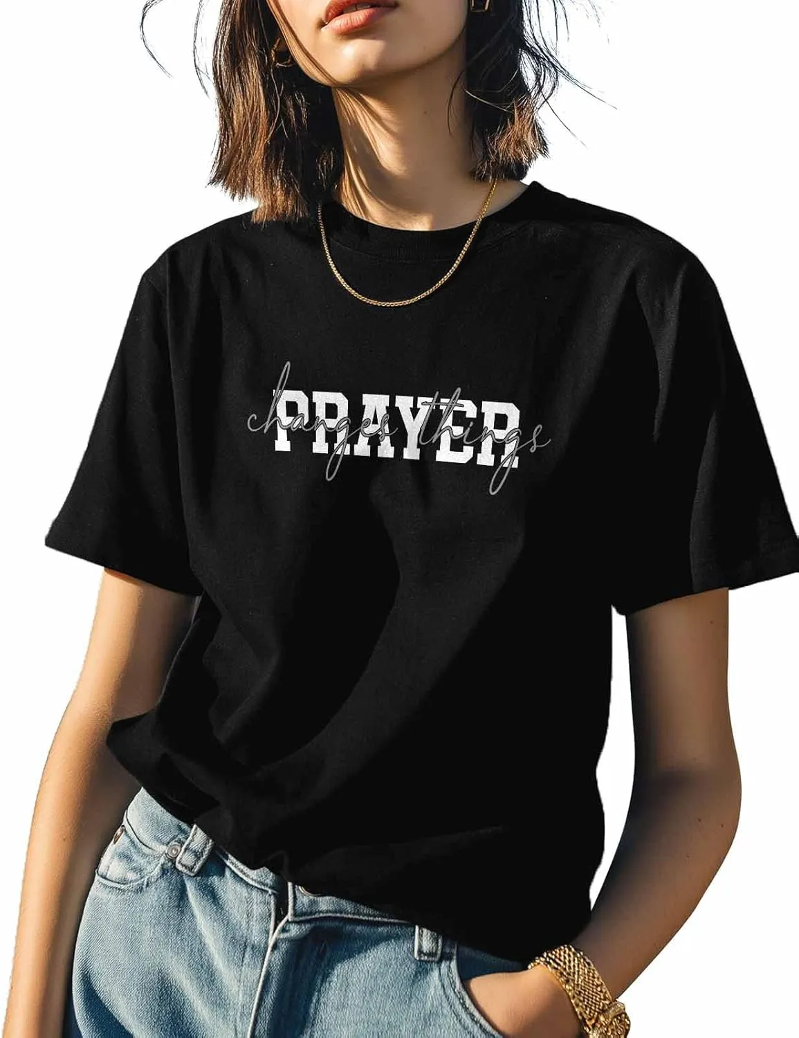 T Shirts for Women Graphic Tees Text Focus Crew Neck Short Sleeve Shirts for Women Abstract Casual T-Shirt