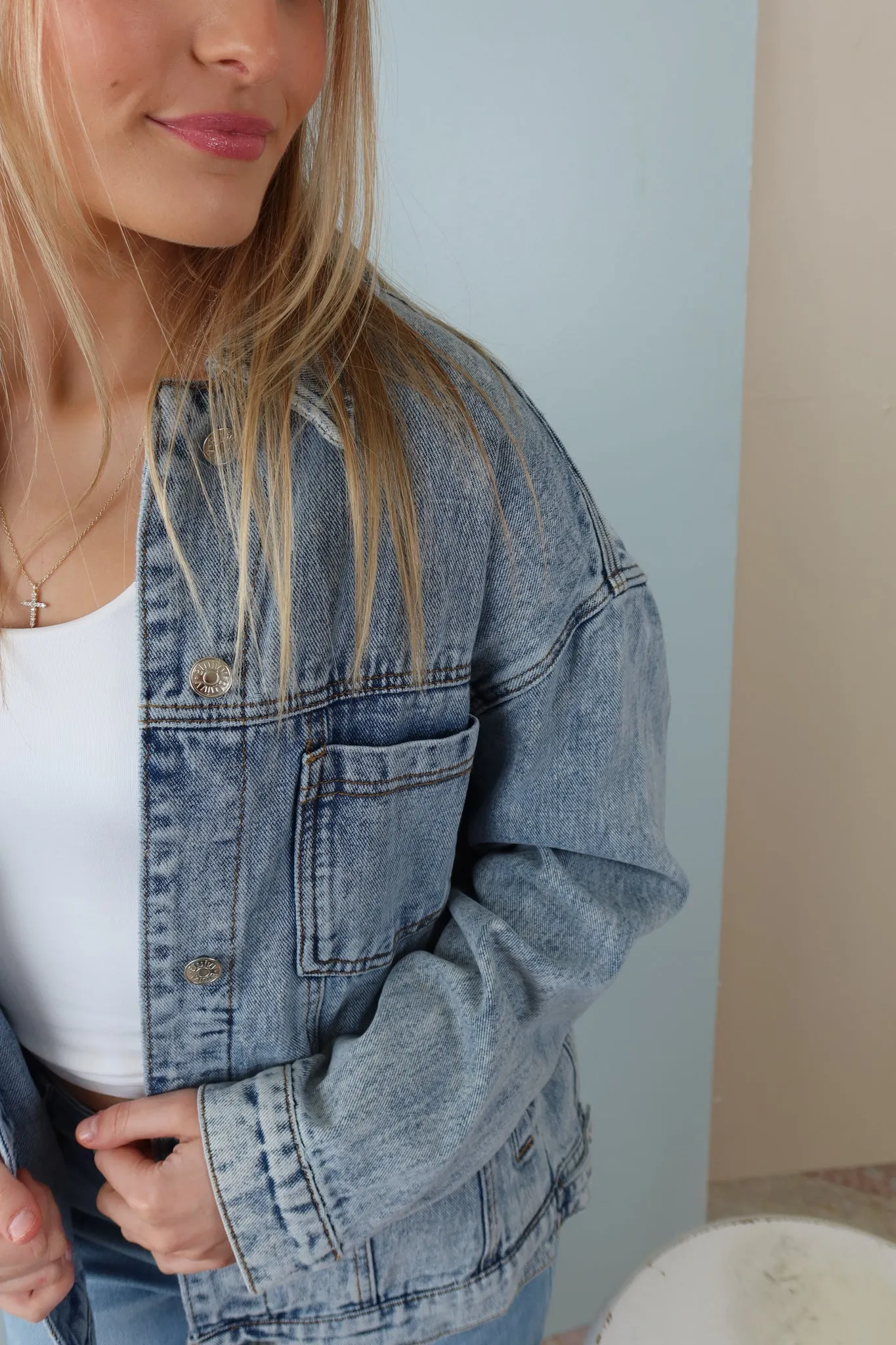 The Cutest Denim Button Down Oversized Jacket