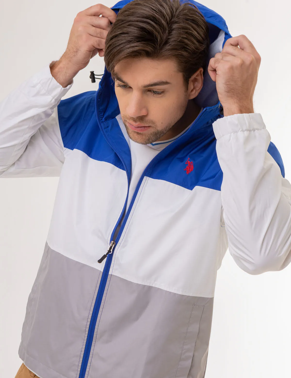 TRI COLORBLOCK HEATHERED WINDBREAKER