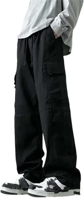 USTZFTBCL Men's Spring Summer Loose Fit Sports Outdoor Versatile American Style Cotton Casual Wide Leg Straight Cargo Pants