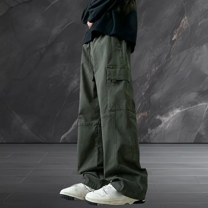 USTZFTBCL Men's Spring Summer Loose Fit Sports Outdoor Versatile American Style Cotton Casual Wide Leg Straight Cargo Pants